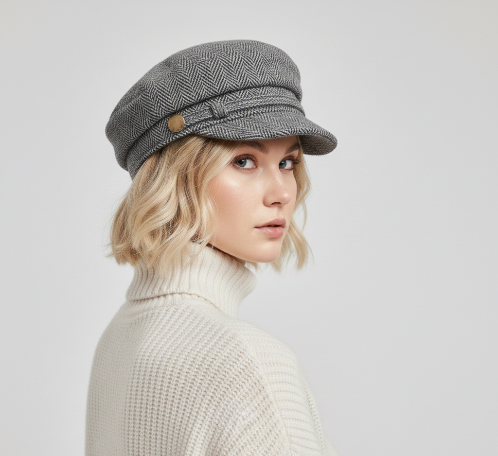 Herringbone Baker Boy Cap – Slate Grey Signature