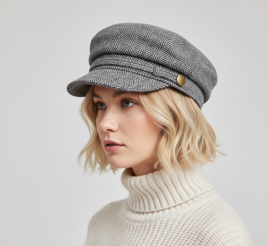 Herringbone Baker Boy Cap – Slate Grey Signature