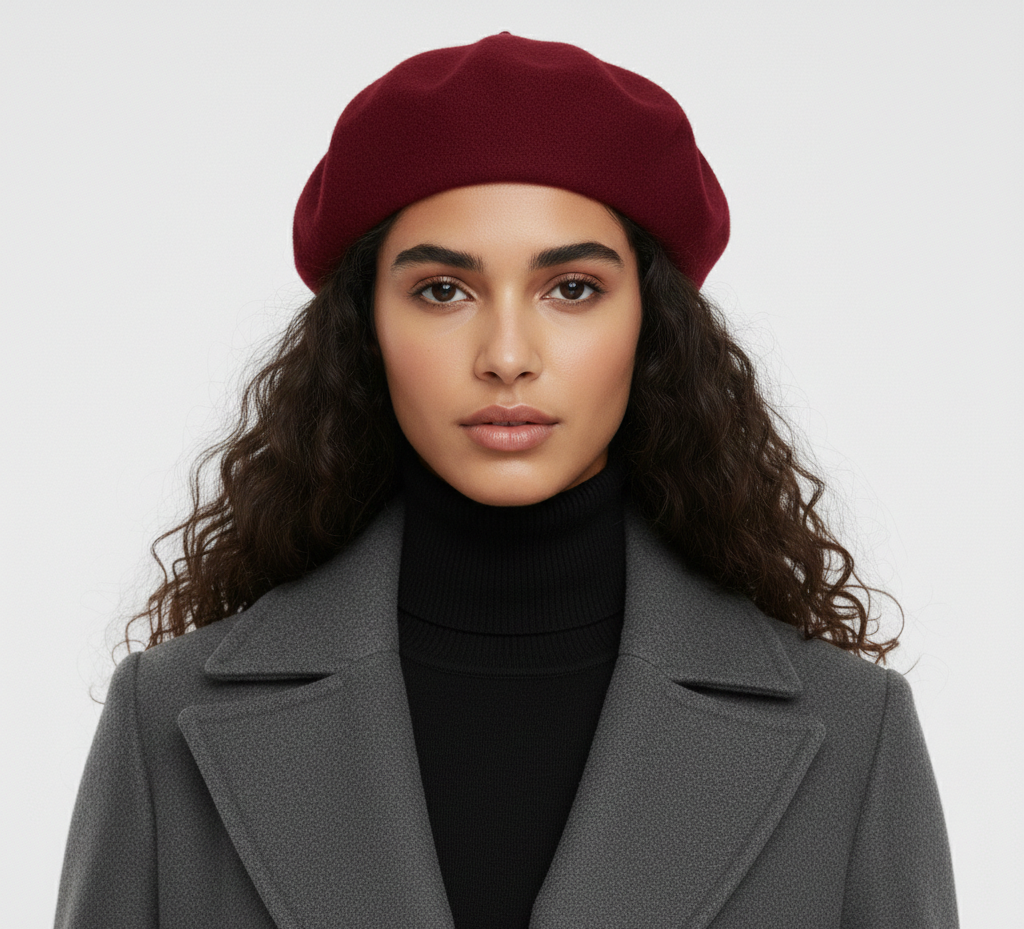 Classic French Wool Beret – Elegant Burgundy