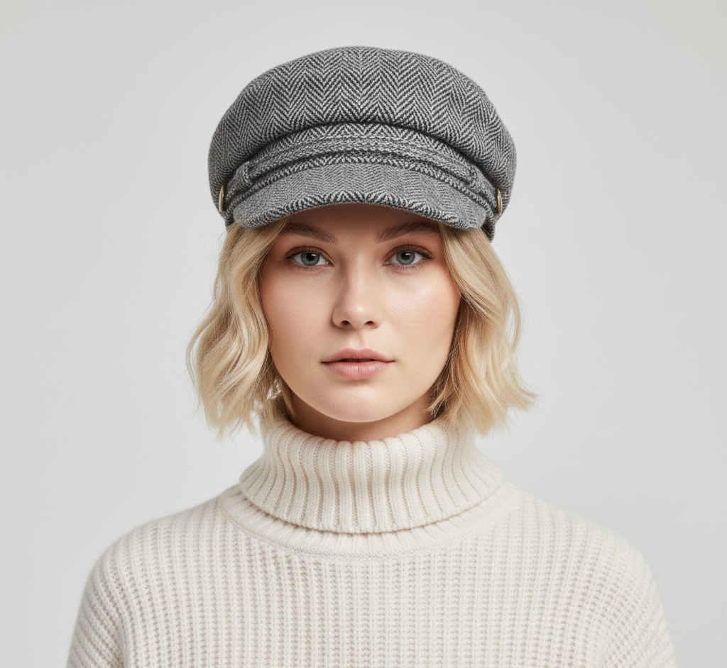 Herringbone Baker Boy Cap – Slate Grey Signature
