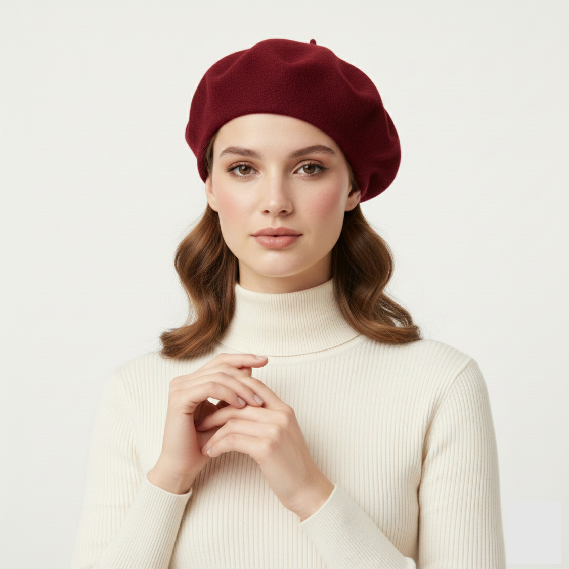 Burgundy Charm Beret – Elegant Wool Classic
