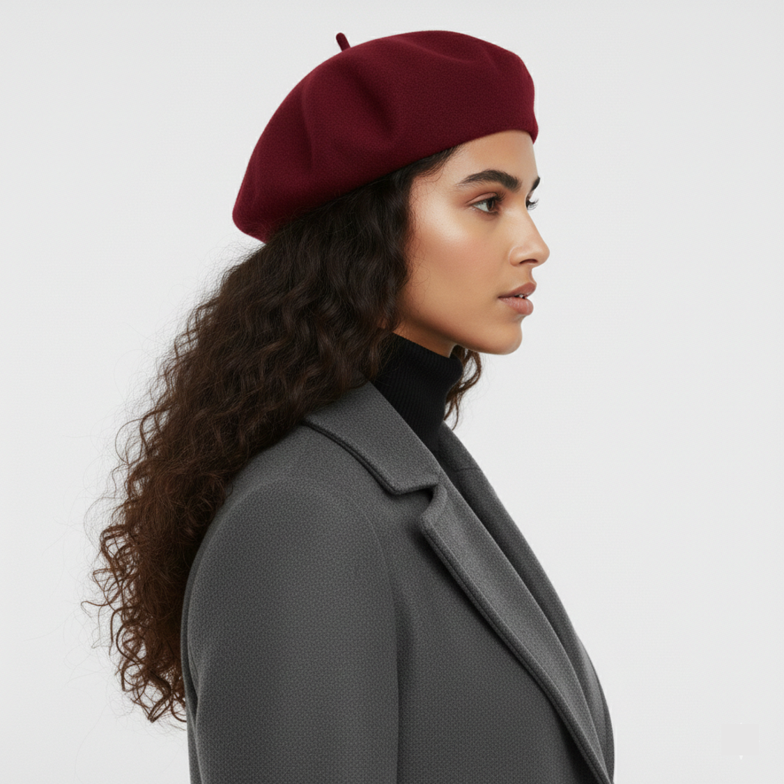 Classic French Wool Beret – Elegant Burgundy