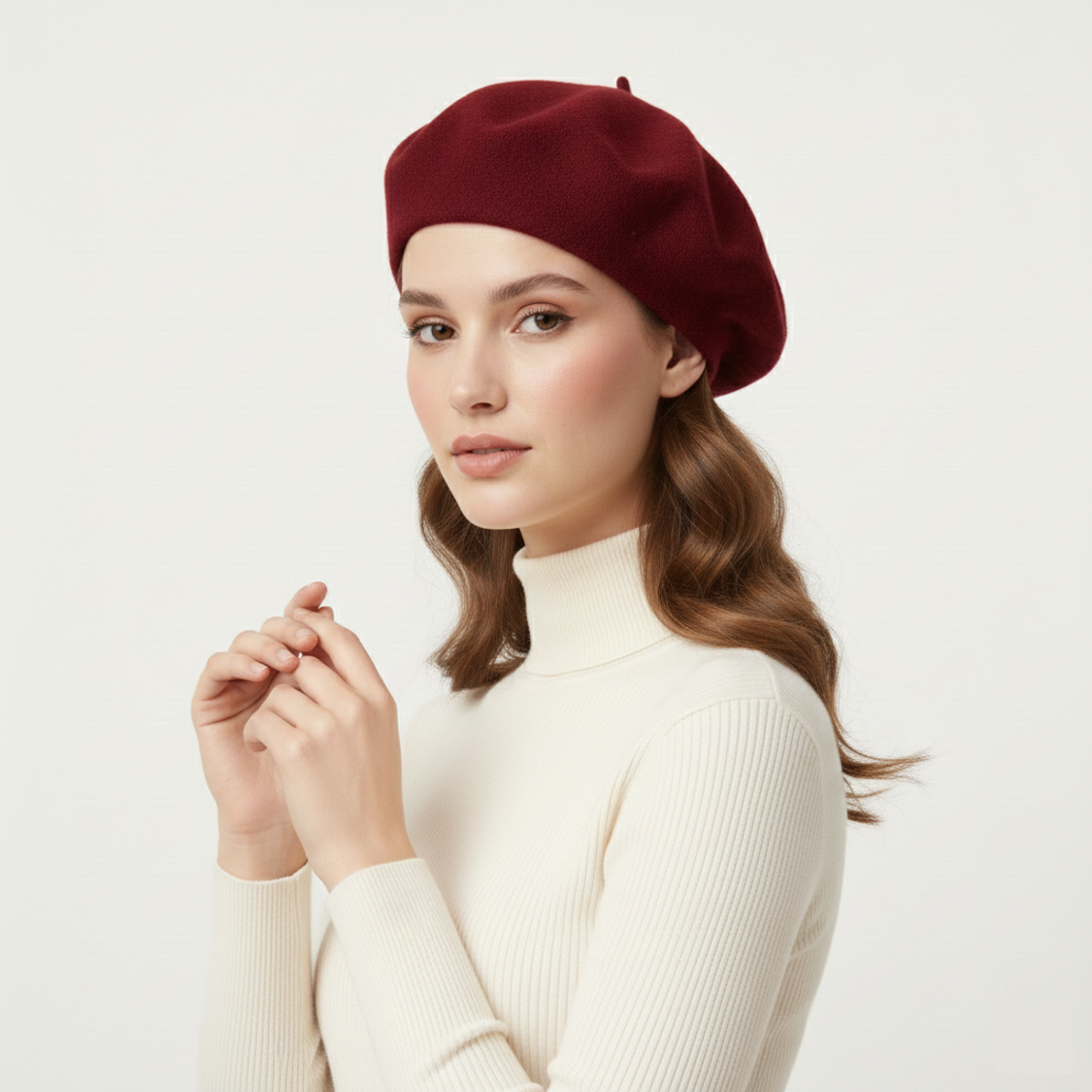 Burgundy Charm Beret – Elegant Wool Classic