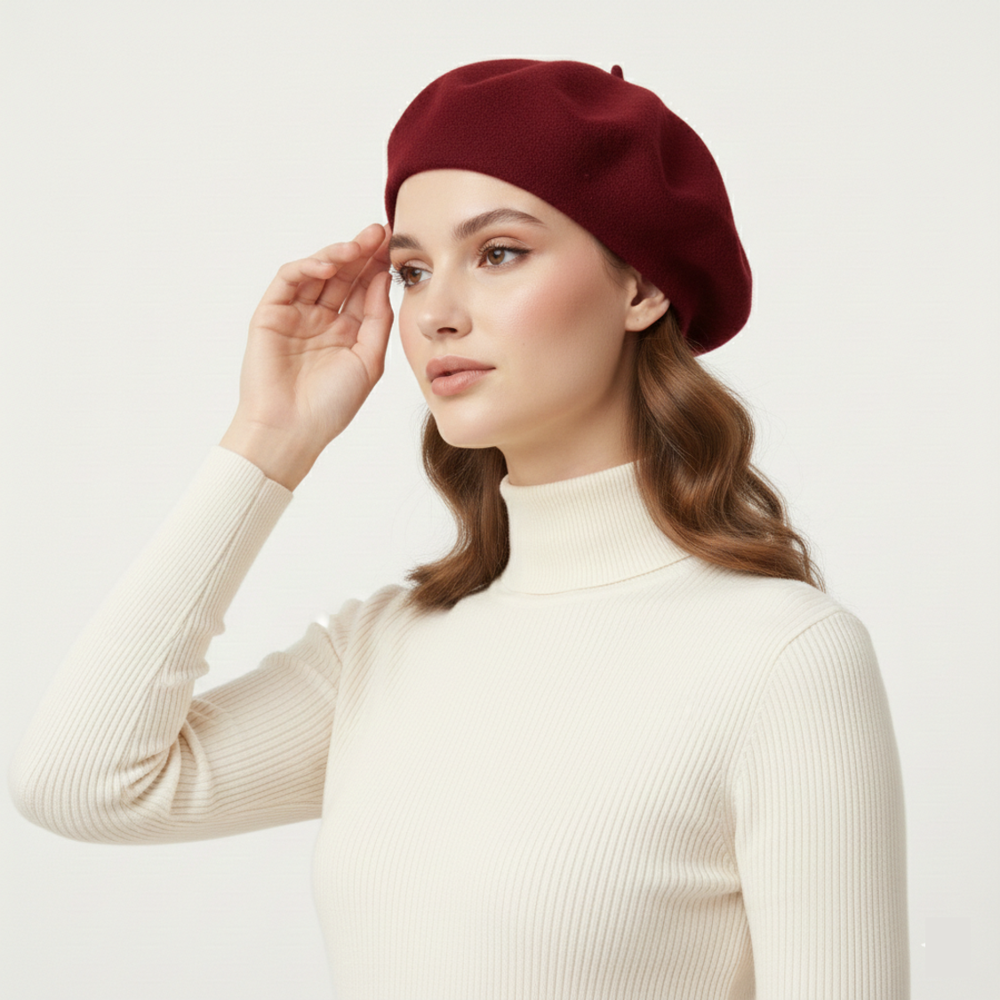 Burgundy Charm Beret – Elegant Wool Classic
