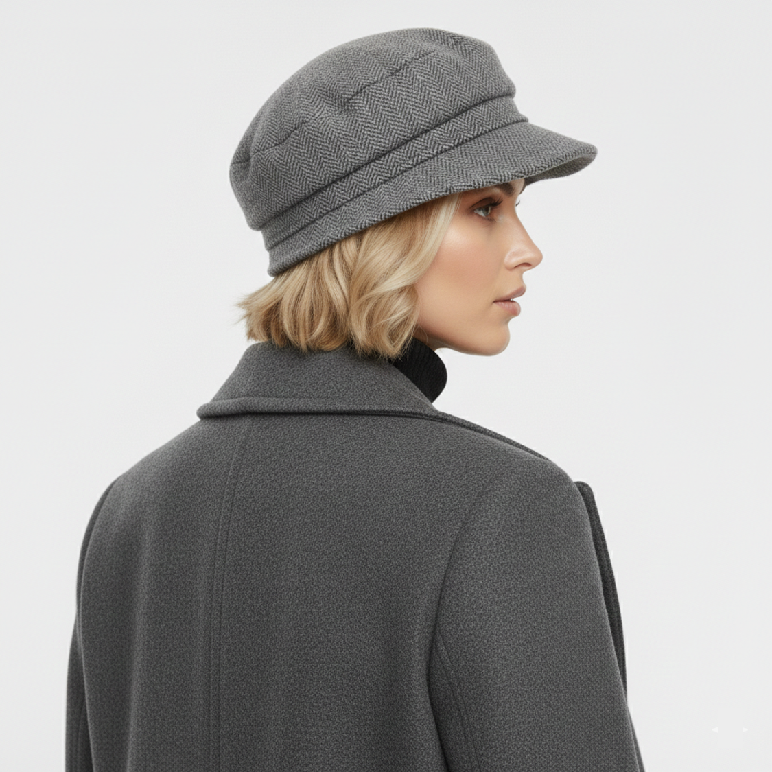 Grey Herringbone Newsboy Cap – Vintage Texture & Modern Elegance