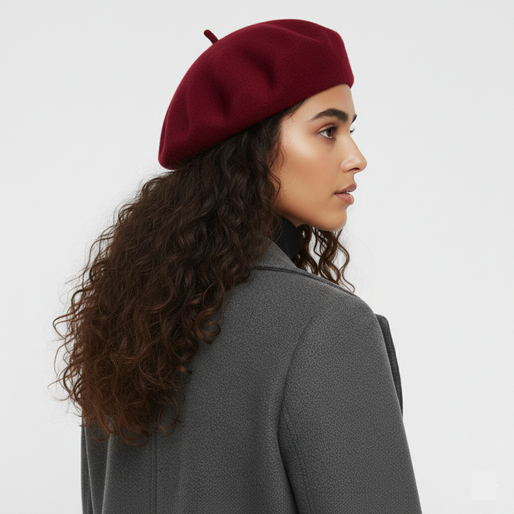 Classic French Wool Beret – Elegant Burgundy