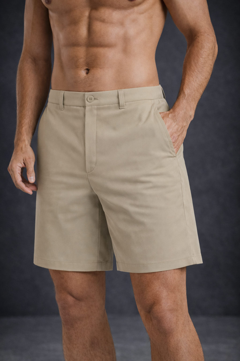 Man dressed in beige shorts