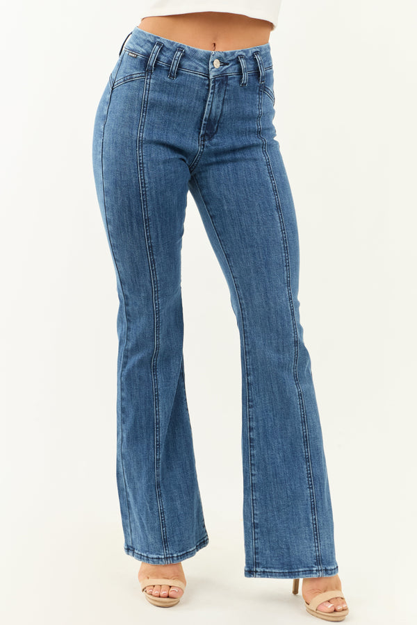 Saige Medium Dark Wash Flare Leg Stretch Jeans for Women - Stretchy & Comfortable Fit