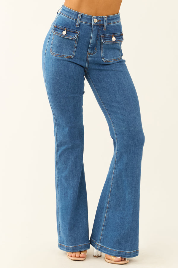 Special A Medium Dark Wash Tummy Control Flare Jeans for Women - Flattering Fit & Comfort