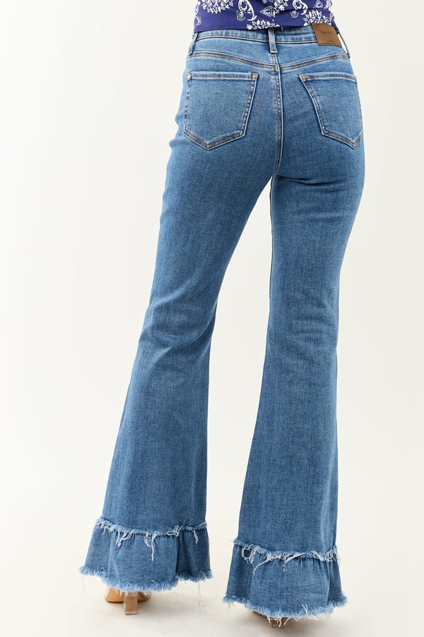 Special A Tummy Control Ruffle Flare Stretchy Jeans for Women - Flattering Fit & Comfortable Stretch Denim