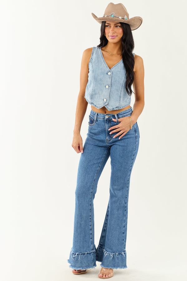 Special A Women's Tummy Control Ruffle Flare Stretch Jeans - Comfortable & Stylish Stretchy Denim
