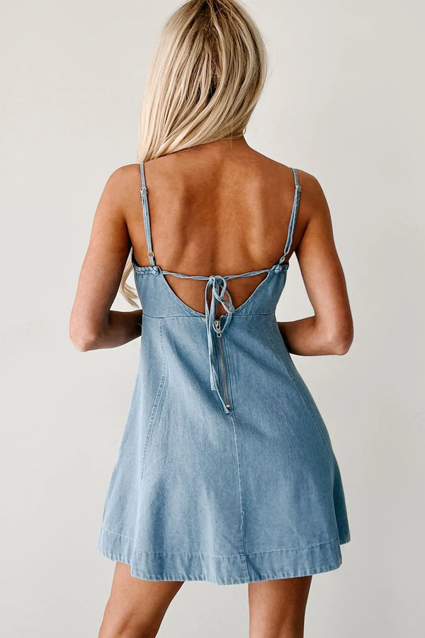 Light Denim Braided Strap Mini Dress